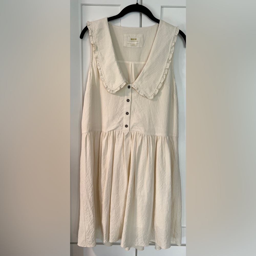 New Anthropologie Mahila Shoulder-Tie Mini Dress $128 LARGE Ivory Metallic